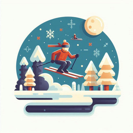 Winter sports. Snowboarder skiing in the mountains. Vector illustration.のイラスト素材