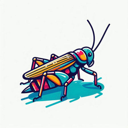 Cartoon grasshopper on a white background. Vector illustration.のイラスト素材