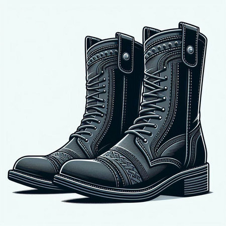 Black leather boots on a white background, vector illustration, EPS 10のイラスト素材