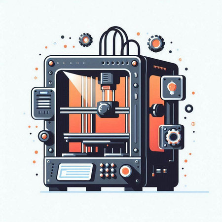 Vector illustration of 3d printer in flat style. Modern technology.のイラスト素材