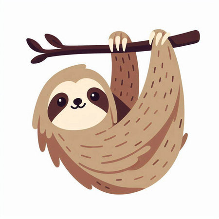 Cute cartoon sloth hanging on a branch. Vector illustration.のイラスト素材