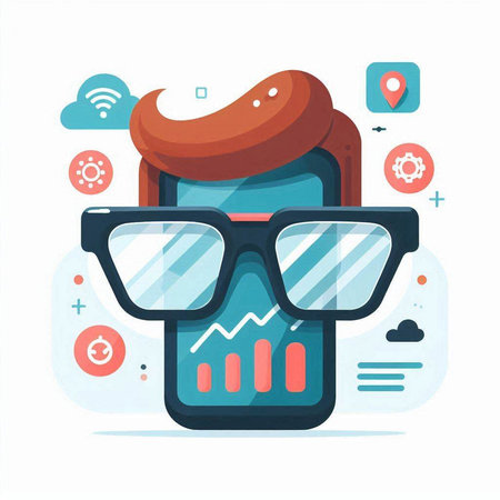 Smartphone with augmented reality glasses. Vector illustration in flat style.のイラスト素材