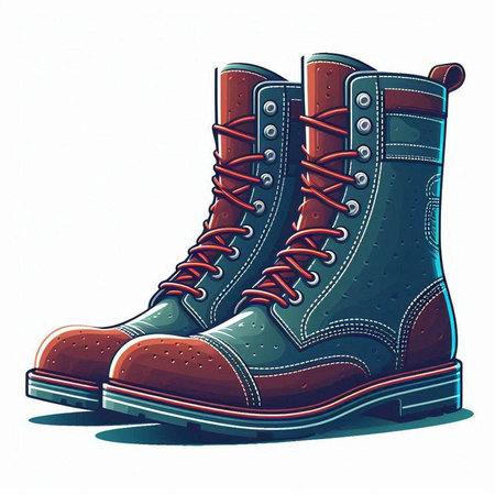 Vector illustration of a pair of hiking boots on a white background.のイラスト素材