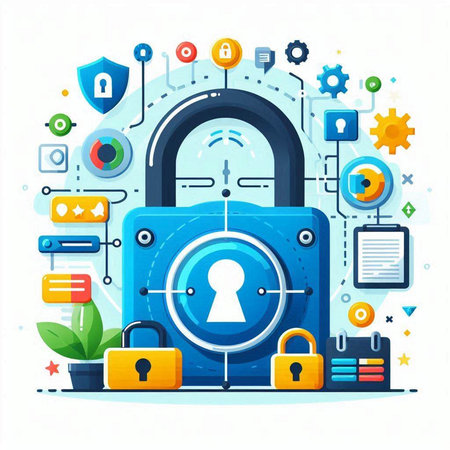 Cyber security concept with padlock on white background. Vector illustrationのイラスト素材
