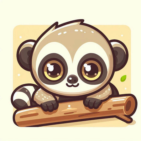Cute cartoon lemur sitting on a log. Vector illustration.のイラスト素材