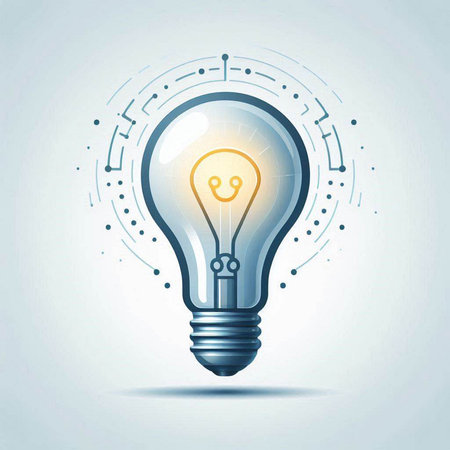 Vector illustration of electric lightbulb with circuit on white background.のイラスト素材