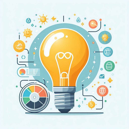 Light bulb with icons. Idea and innovation concept. Vector illustration.のイラスト素材