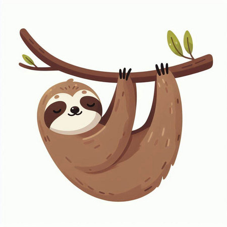 Cute sloth hanging on a tree branch. Vector illustration.のイラスト素材