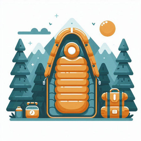 Vector illustration of camping tent in mountains. Flat style design for web, site, advertising, banner, poster, board and print.のイラスト素材