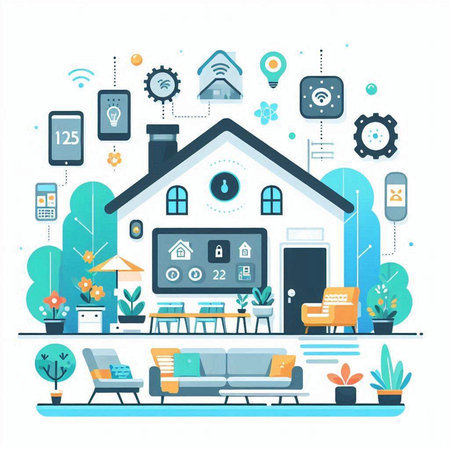 Modern flat design vector illustration concept of smart home and internet of things technology. Smart home automation system.のイラスト素材