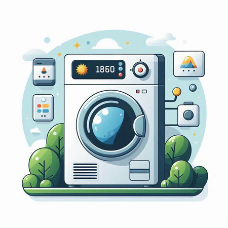 Washing machine. Flat vector illustration isolated on a white background.のイラスト素材
