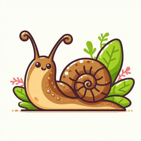 Cute cartoon snail isolated on white background. Vector illustration in flat style.のイラスト素材