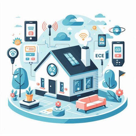 Smart home concept with smart house and internet of things icons vector illustrationのイラスト素材
