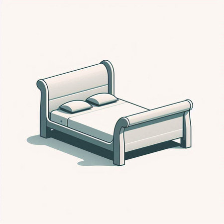 Bed on a white background. 3d rendering. Computer digital drawing.のイラスト素材