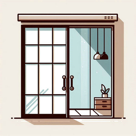 Vector illustration of a window with a door in a flat style.のイラスト素材