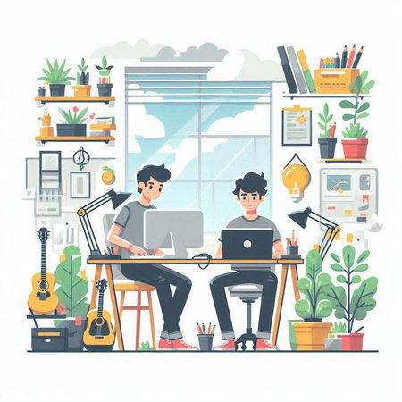 Vector illustration of freelance people working at home. Freelance work concept.のイラスト素材