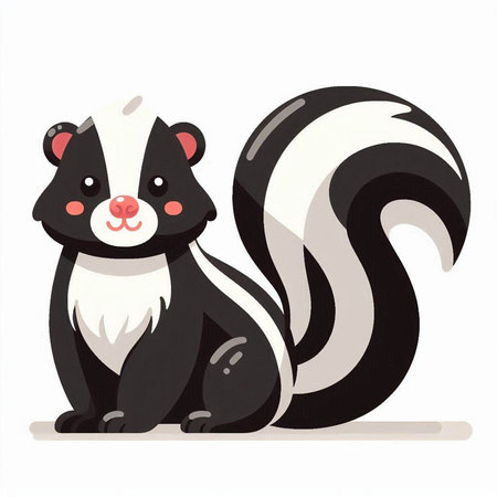 Cute skunk sitting on white background. Vector illustration in flat styleのイラスト素材