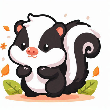 Cute cartoon skunk sitting on the ground. Vector illustration.のイラスト素材