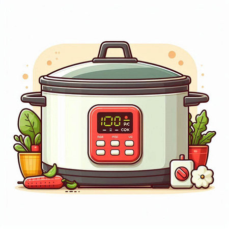 Vector illustration of modern electric multicooker in flat cartoon style.のイラスト素材