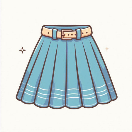 Vector illustration of blue skirt with belt on white background. Hand drawn sketch.のイラスト素材