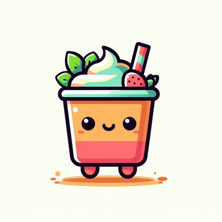 Cute ice cream cartoon vector illustration. Flat cartoon style design.のイラスト素材
