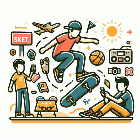 Skateboarder, skateboarder in action, vector illustrationのイラスト素材