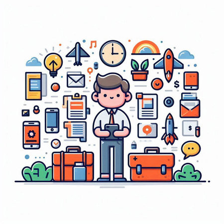 Businessman with a briefcase in his hand. Flat design vector illustration.のイラスト素材