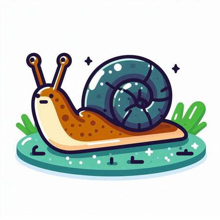 Snail on the grass. Vector illustration in flat cartoon style.のイラスト素材