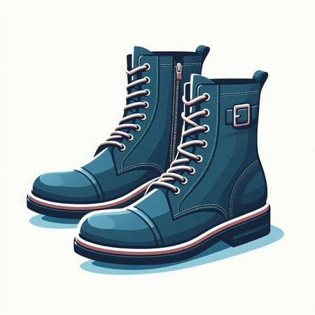 Vector illustration of a pair of blue boots isolated on white background.のイラスト素材