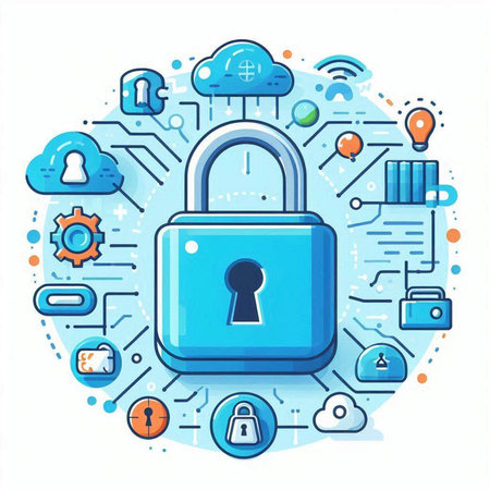 Cyber security concept with padlock and cloud computing icons vector illustrationのイラスト素材