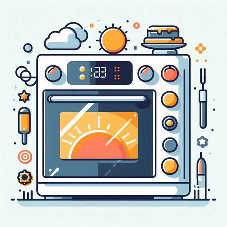 Vector illustration of electric oven in flat line style. Kitchen appliances.のイラスト素材