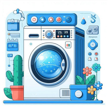 Washing machine in flat style. Washing machine vector illustration.のイラスト素材