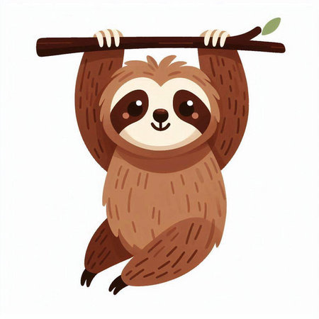 Cute cartoon sloth hanging on a branch. Vector illustration.のイラスト素材