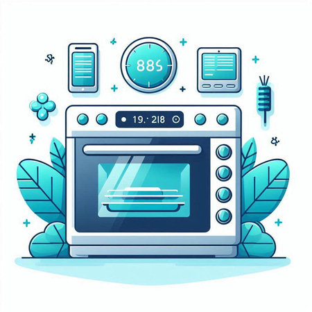 Illustration of Oven with Different Icons in Flat Design Styleのイラスト素材