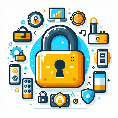Cyber security concept. Lock and padlock. Vector illustration.のイラスト素材