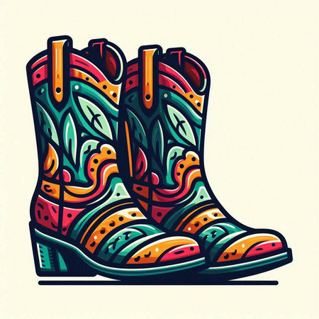 Vector illustration of cowboy boots. Hand drawn illustration of cowboy boots.のイラスト素材