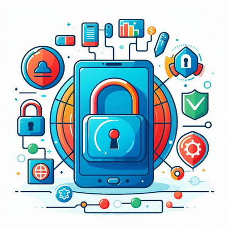 Smartphone with padlock on screen. Internet security concept. Vector illustrationのイラスト素材