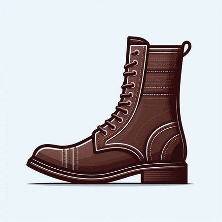 Old brown leather boots on a blue background. Vector illustration for your designのイラスト素材
