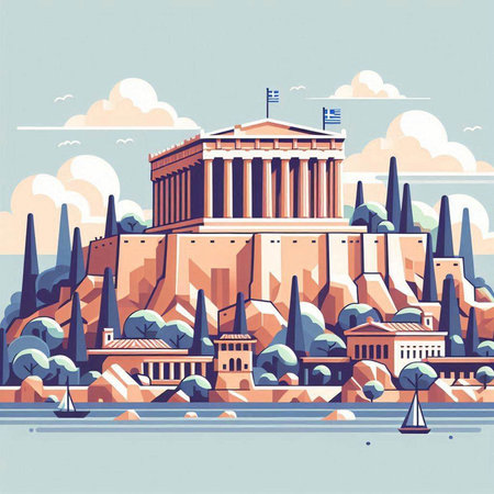 Athens, Greece. Famous landmark. Vector illustration in flat styleのイラスト素材