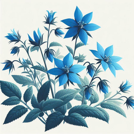 blue flowers on a white background, vector illustration, eps 10のイラスト素材