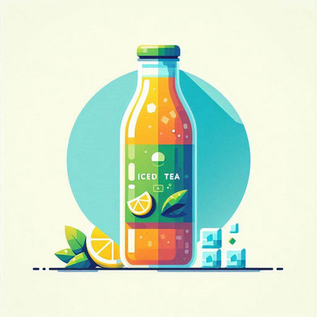 Bottle of lemonade with lime and mint. Vector illustration.のイラスト素材