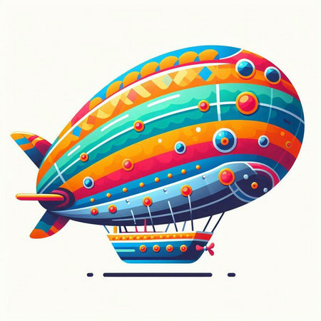 Colorful airship. Vector illustration isolated on a white background.のイラスト素材