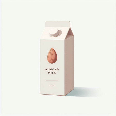 Almond milk in a package on a white background. Vector illustration.のイラスト素材