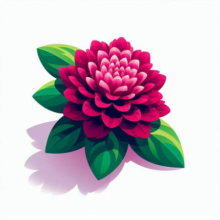Red flower with green leaves isolated on white background. Vector illustration.のイラスト素材