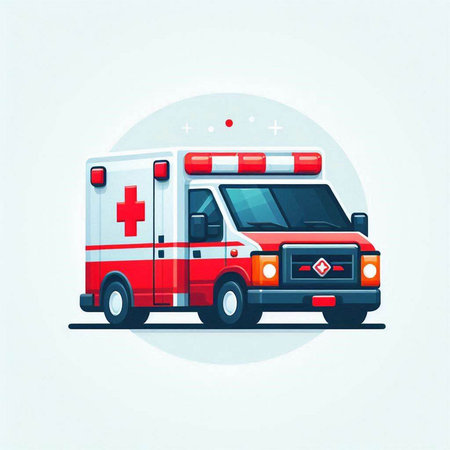 Ambulance car. Vector illustration of a red ambulance car.のイラスト素材