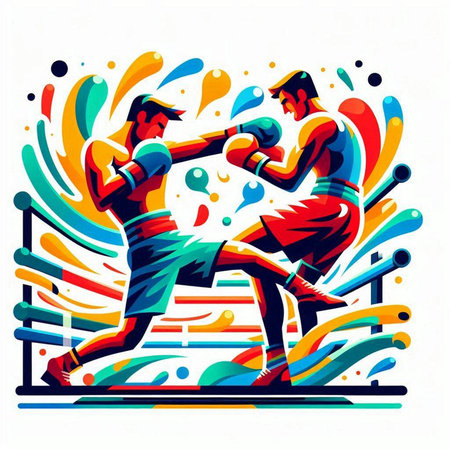 Boxing match, two boxers fighting in the ring, vector illustrationのイラスト素材