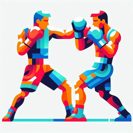 Two boxers are fighting. Colorful vector illustration of boxers.のイラスト素材