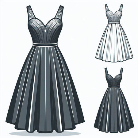 Women's dresses. Vector illustration of black and white women's dresses.のイラスト素材
