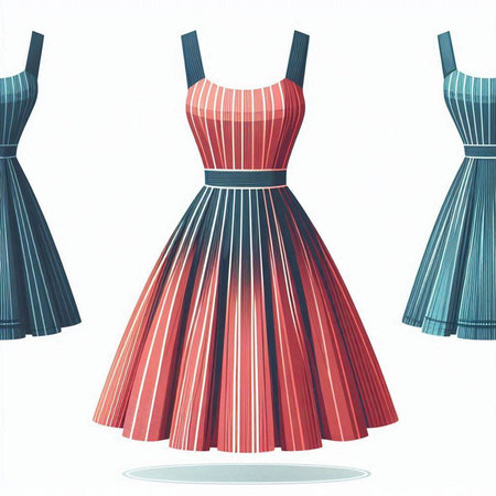 Vector illustration of a set of women's dresses in retro style.のイラスト素材