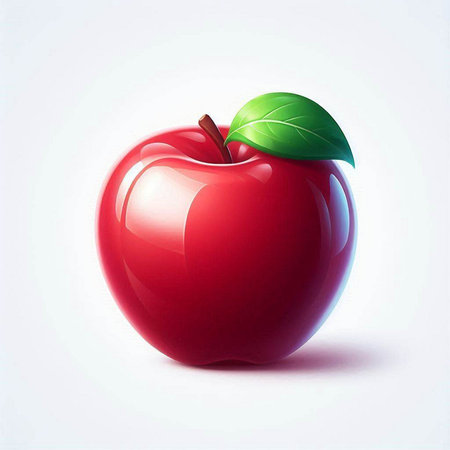 Red apple with green leaf isolated on white background. Vector illustration.のイラスト素材